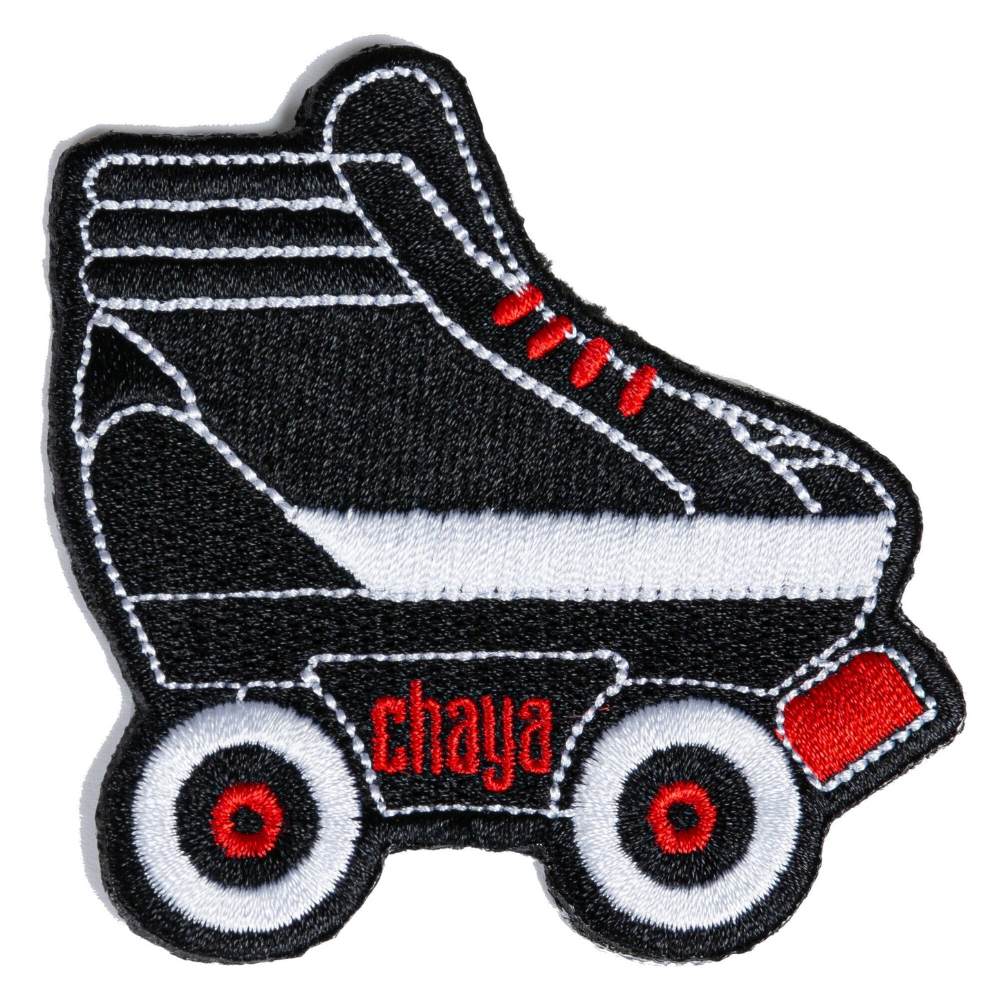 Chaya Karma patch / toppa in stoffa nera a forma di pattino