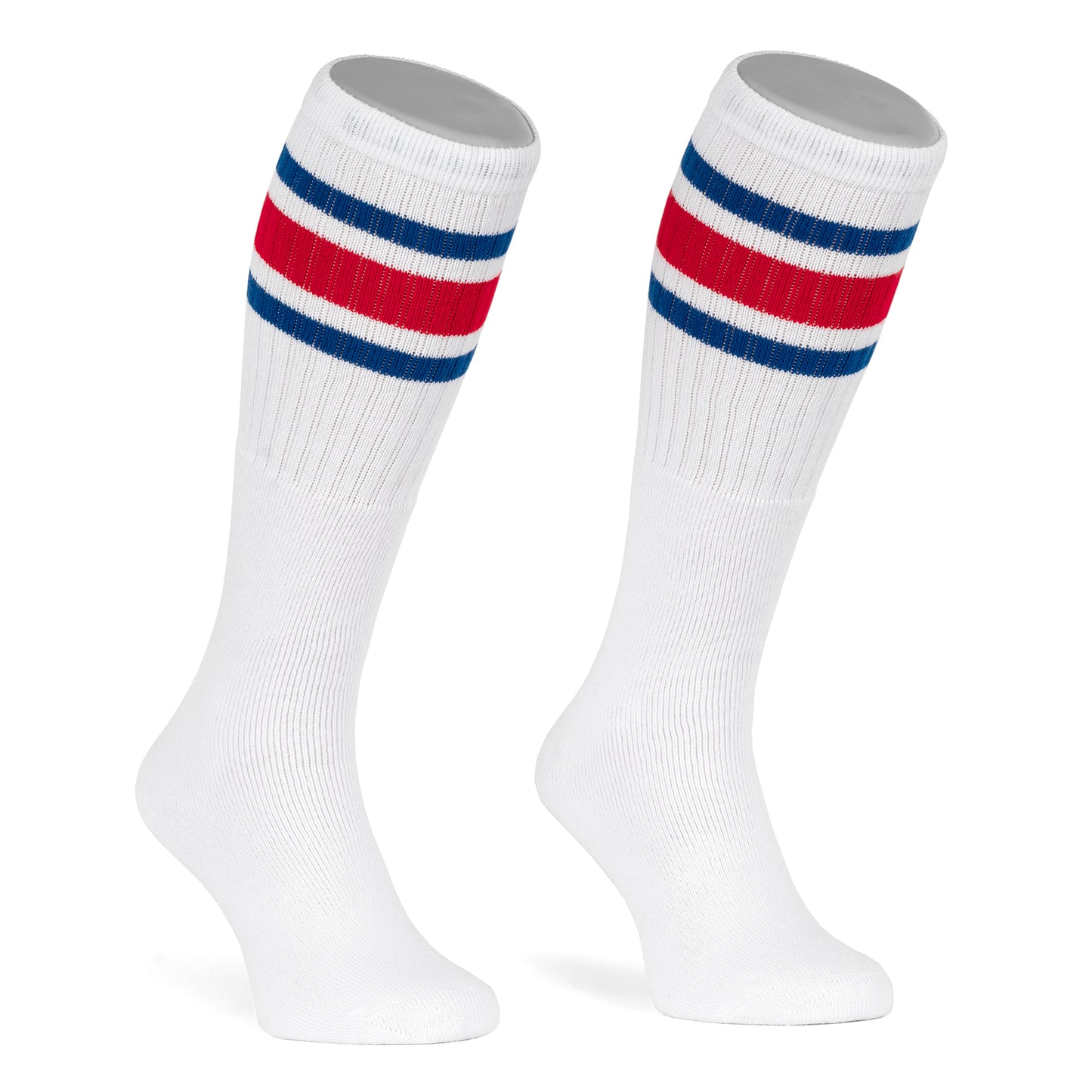 Skatersocks 22 Inch Knee High Tube Socks white - royal blue red striped