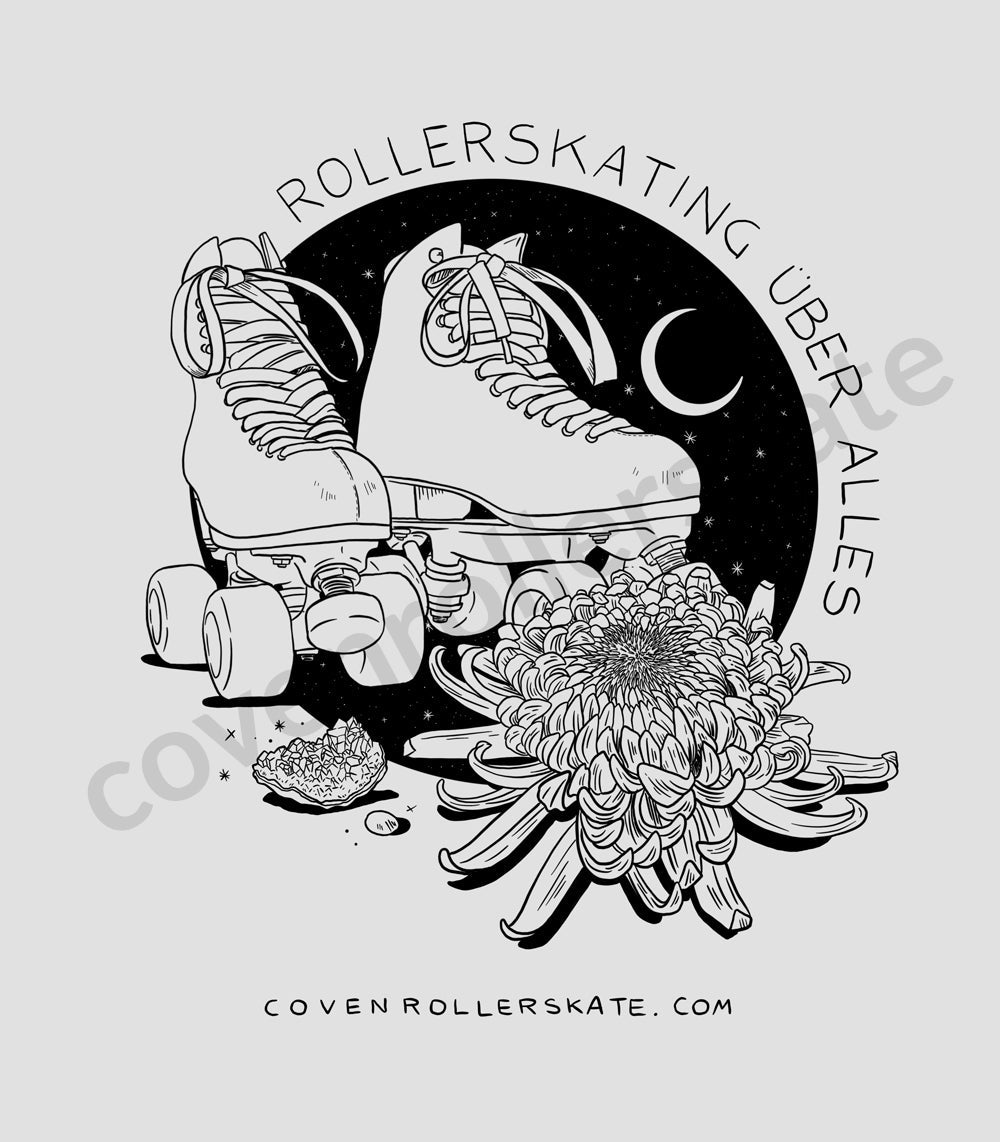 Tshirt Coven "Rollerskating über alles" - maglietta con illustrazione - nera disegno lilla