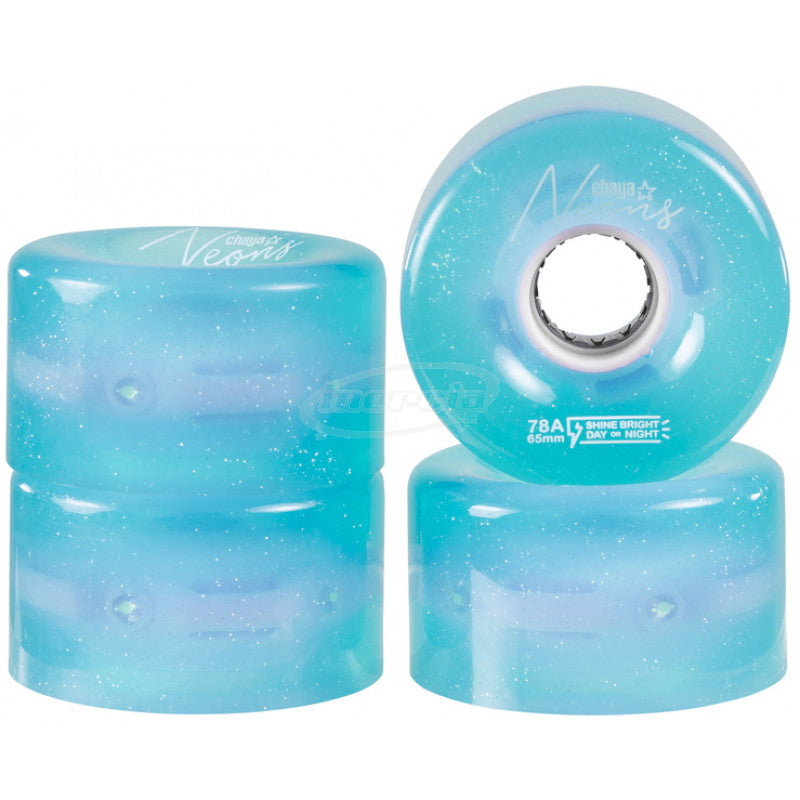 Ruote Chaya Neon Blue / Ruote da esterno luminose per pattini a rotelle / pack da 4 ruote