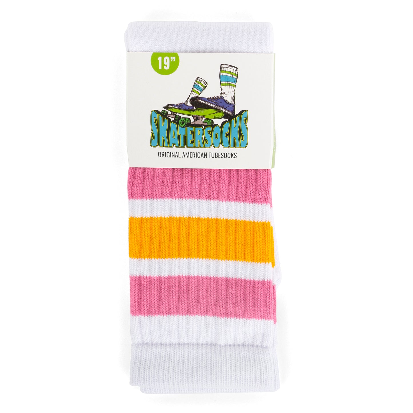 Skatersocks - Calze tubolari 19 pollici bianche - strisce giallo/rosa