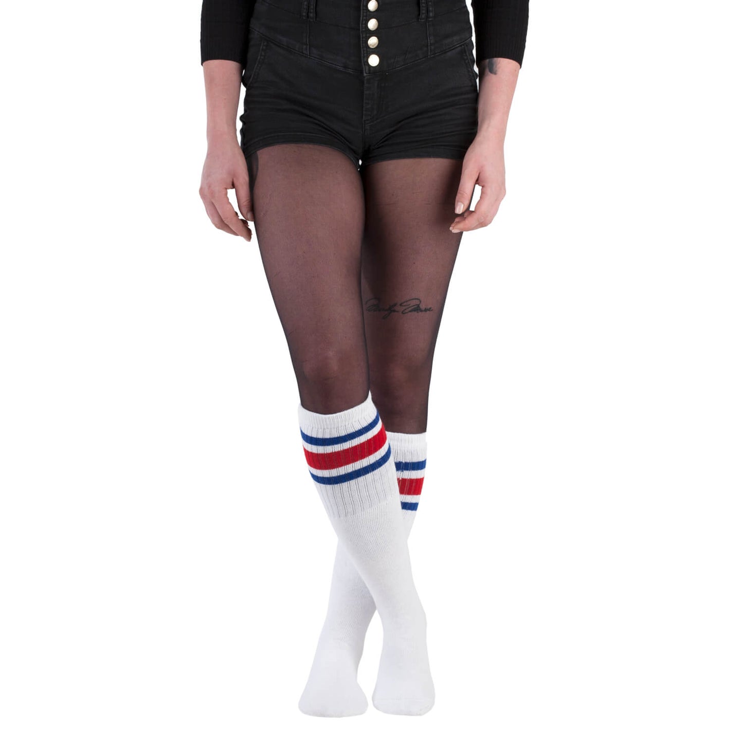 Skatersocks 22 Inch Knee High Tube Socks white - royal blue red striped