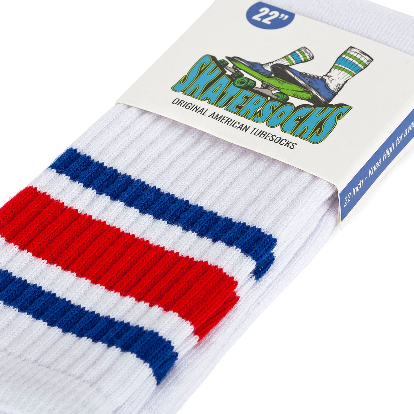 Skatersocks 22 Inch Knee High Tube Socks white - royal blue red striped