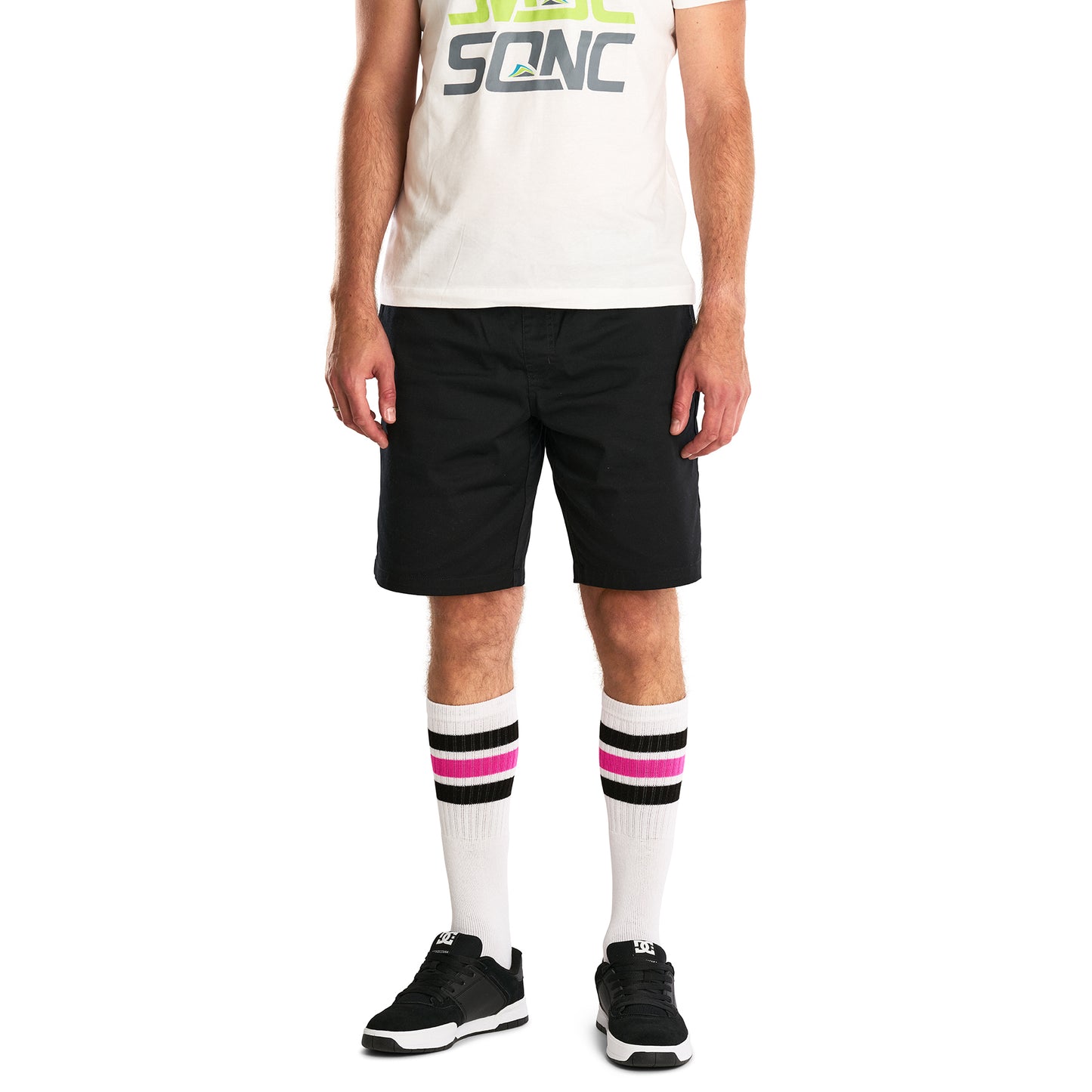 Skatersocks Calze tubolari 22 pollici bianche - strisce nere e fucsia
