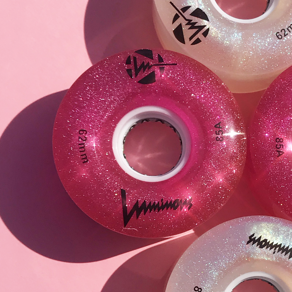 Ruote luminose LUMINOUS - 62mm/85A - GLITTER PINK pacco da 4 ruote da dance / skatepark