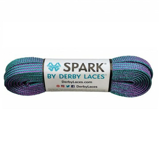Purple and Teal Stripe – 96 inch (244 cm) SPARK by Derby Laces Metallic Roller Derby Skate Lace