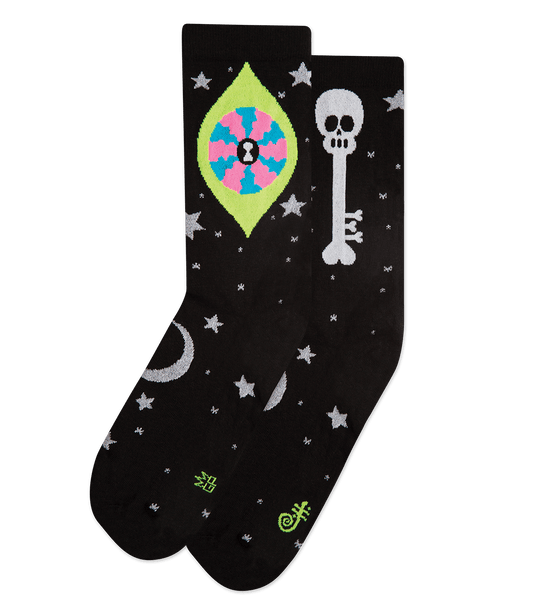 Gumball Poodle calze Oliver's Eye - calzini decorati neri con dettagli argento, verde acido, fucsia, blu