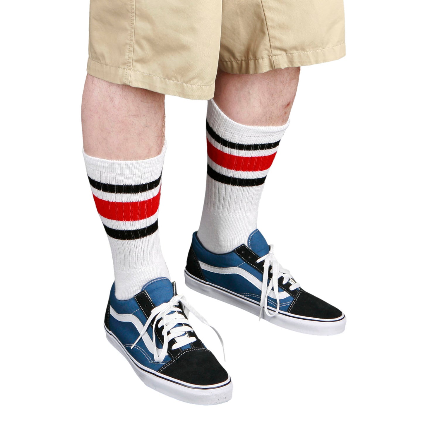Skatersocks 19 Inch Mid Calf Tube Socks white - royal blue red striped