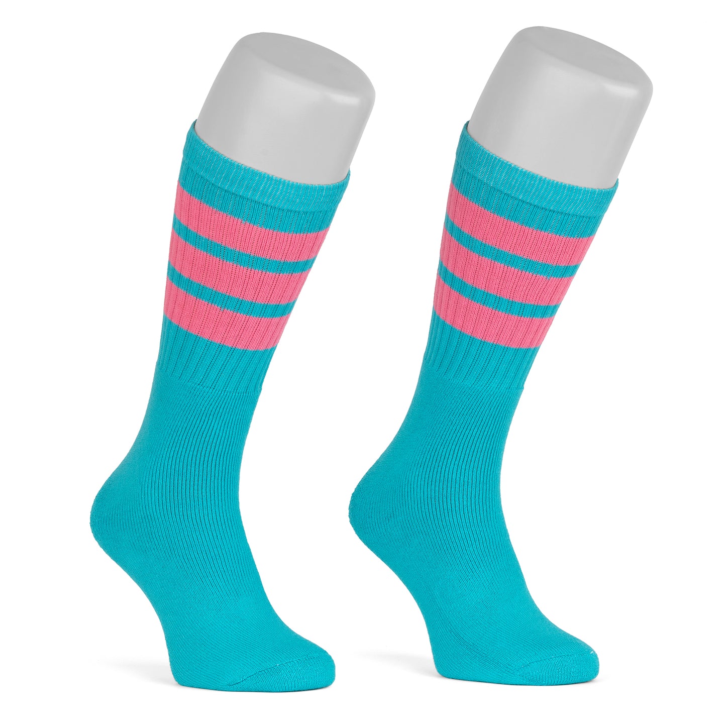 Skatersocks 19 Inch Mid Calf Tube Socks aqua - bubblegum pink striped