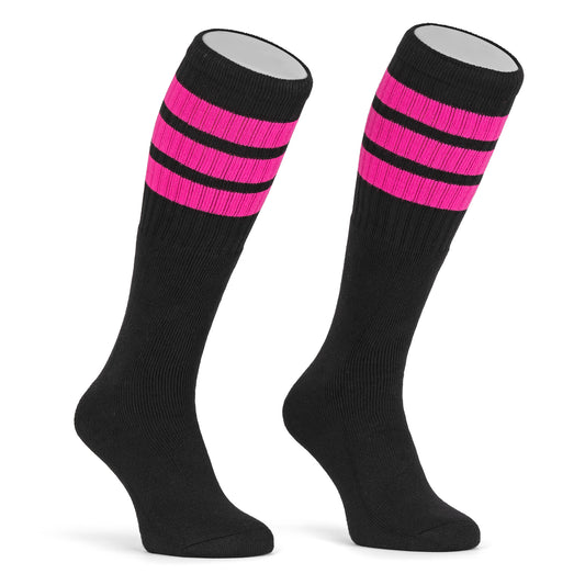 Skatersocks 22 Inch Knee High Tube Socks black - fuchsia hot pink striped