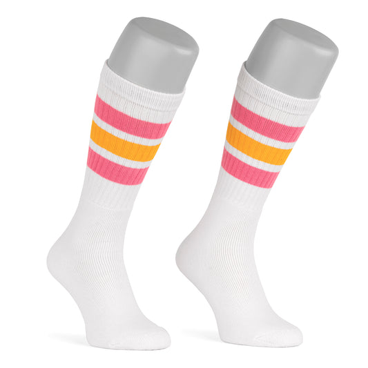 Skatersocks - Calze tubolari 19 pollici bianche - strisce giallo/rosa