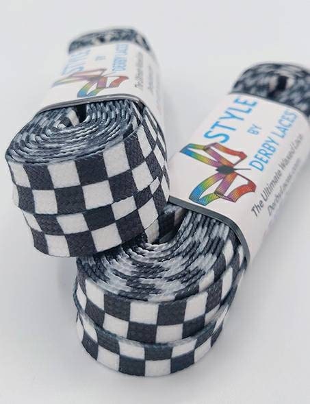 Checkered Black and White – 72 inch (183 cm) STYLE Waxed Shoe and Skate Lace by Derby Laces