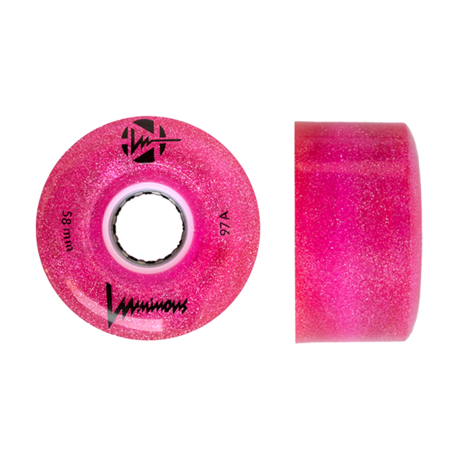 Ruote luminose LUMINOUS - 58mm/97A - GLITTER PINK pacco da 4 ruote da dance / skatepark