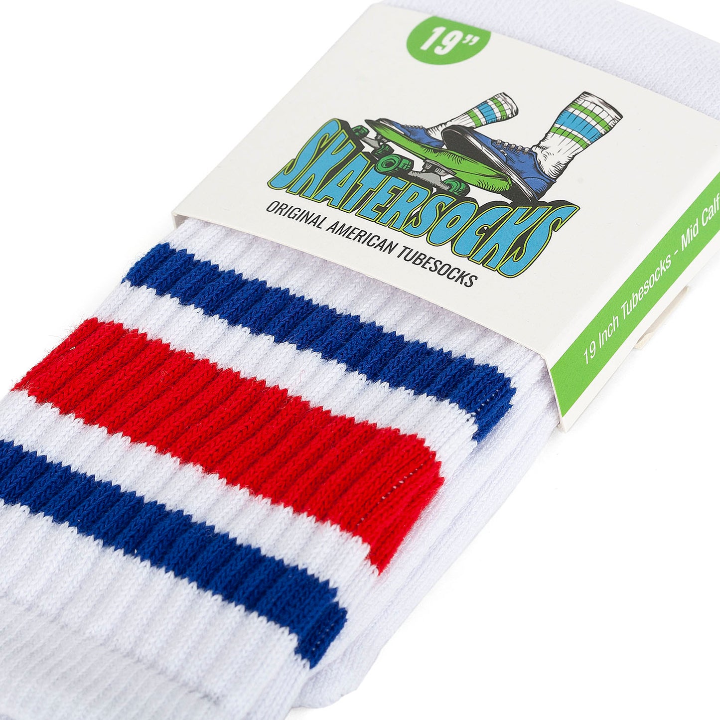 Skatersocks 19 Inch Mid Calf Tube Socks white - royal blue red striped